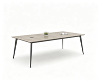 Table de conférence traditionnelle allemande Schattdecor, surface en panneau E0 écologique, pieds métalliques coniques, plateau rabattable avec boîte à câbles