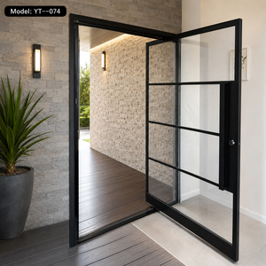 Porta d'Ingresso Doppia in Vetro e Lega di Alluminio con Griglia Nera, Porta di Sicurezza Moderna Personalizzata - Product Image 3