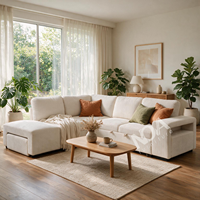 Cord L-förmiges Multifunktionales Schlafsofa mit Stauraum-Chaiselongue und Versteckten Hockern, Cremefarbenes Ausziehbares Schlafsofa für Wohnzimmer