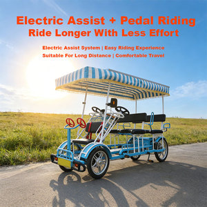 Bicicleta Cuatriciclo Eléctrica Solar con Pedaleo Asistido, 4 Ruedas, 4 Asientos, Cuadro <span class=keywords><strong>de</strong></span> Acero al Carbono, Capacidad <span class=keywords><strong>de</strong></span> Carga <span class=keywords><strong>de</strong></span> 700 kg, Bicicleta Familiar <span class=keywords><strong>de</strong></span> Ocio con Panel Solar - Product Image 1