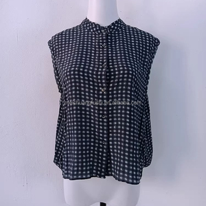 <span class=keywords><strong>Blusa</strong></span> <span class=keywords><strong>de</strong></span> Seda a <span class=keywords><strong>Cuadros</strong></span> sin Mangas Personalizada para Mujer, Camisa <span class=keywords><strong>de</strong></span> Oficina para Dama - Product Image 3