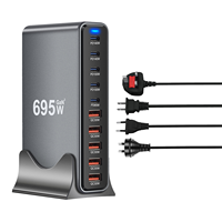 Pengisi Daya Desktop GaN 10 Port 800W, 8 USB C 2 USB A, 140W PD 3.1, Stasiun Pengisian Daya Multi Perangkat untuk MacBook Pro Laptop Notebook