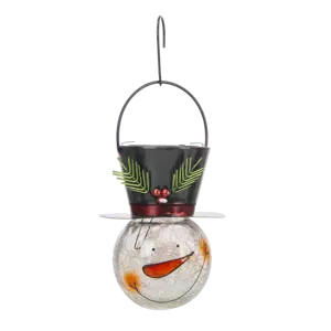 Lanterna solar natalina, pendurada ao ar livre, vidro, boneco de neve, luzes para jardim, para decoração de pátio