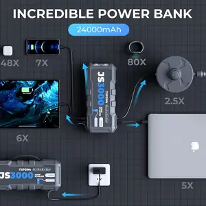 Supercapacitor multifuncional portátil Topdon JS3000 multifuncional, impulsionador de bateria, powerbank, salto de partida, banco de potência para carro