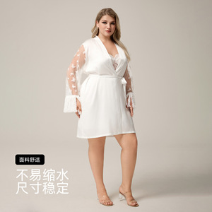 Nuova <span class=keywords><strong>Vestaglia</strong></span> Corta da Notte in Raso e Chiffon Taglie Forti 2026 da Donna, Comoda con Bordo in <span class=keywords><strong>Pizzo</strong></span> - Product Image 3
