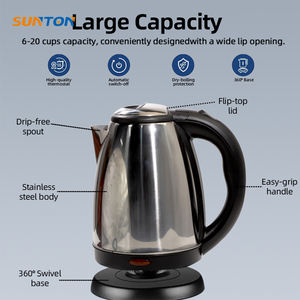 Hervidor de agua eléctrico de acero inoxidable inalámbrico superventas SUNTON portátil 1500W 1.8L/2L - Product Image 5