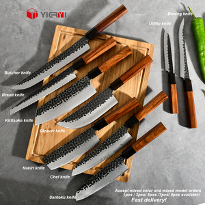 Couteaux de chef Nakiri Cuchillo faits à la main en acier inoxydable ensemble de couteaux de cuisine japonais en acier à haute teneur en carbone avec manche en bois - Product Image 6