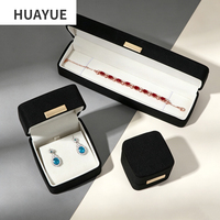 Boîte d'emballage de bijoux en cuir PU noir personnalisée de luxe Huayue, collier, bracelet en jade, boucles d'oreilles, vente en gros
