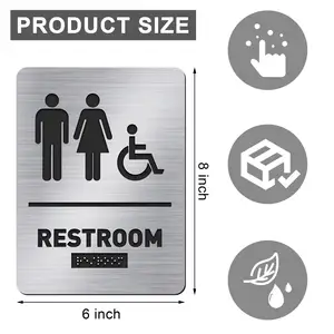 Tanda pintu kamar mandi Braille tanda toilet semua jenis kelamin timbul plastik kustom untuk bisnis restoran