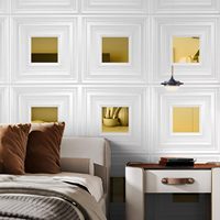 Panneaux muraux 3D en PET effet miroir, modernes, imperméables, résistants à l'humidité et au feu, 50x50cm, design géométrique doré, pour hôtel, hall, chambre.
