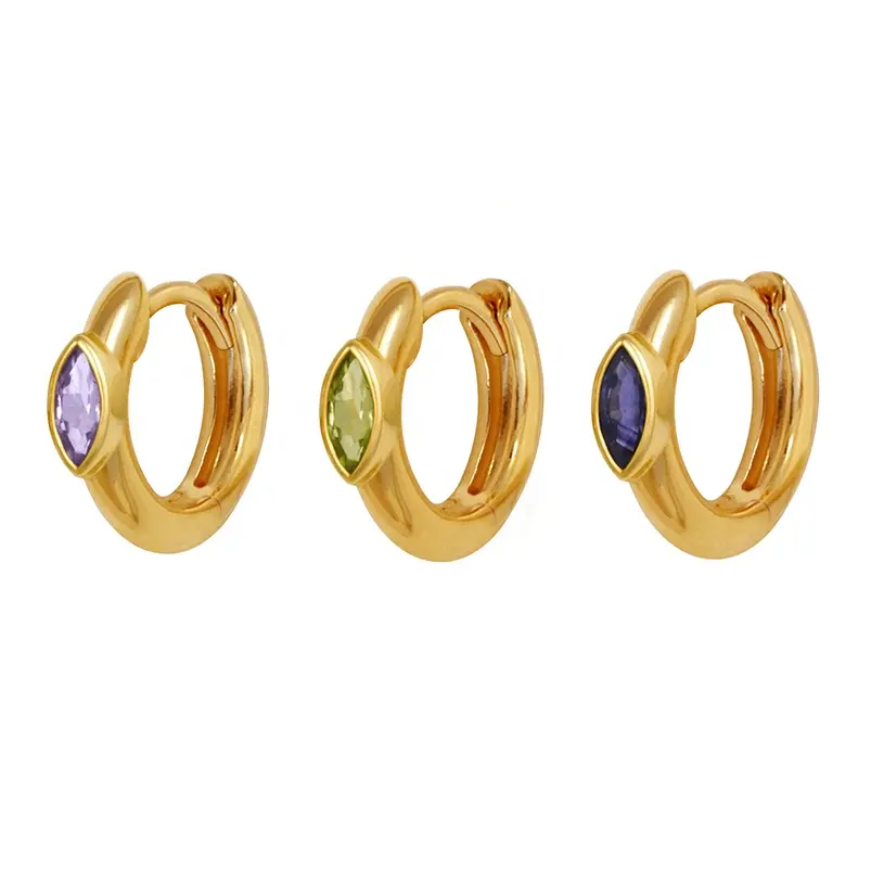 Gemnel Classic Gold Small Hoop Amethyst Marquise Silber Bohemian Ohrring