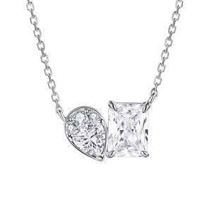 Venta Directa de Fábrica, Collar con Colgante de Plata S925 de Diseño Personalizado, con Doble Piedra de Circonia Cúbica, Corte Princesa en Forma de Pera - Product Image 1