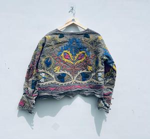 เสื้อแจ็คเก็ตถักปักลายผ้าฝ้ายทำมือระดับพรีเมียมสำหรับผู้หญิงช่วงฤดูใบไม้ร่วง |   เสื้อครอปผูกเอวสไตล์โบโฮลายดอกซูซานี แฟชั่นบูติก - Product Image 3