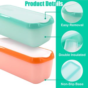 Conteneur à crème glacée réutilisable rectangulaire en plastique à double isolation avec couvercle, boîte à crème glacée, pot à crème glacée - Product Image 6