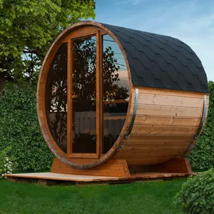 Sauna de madeira com cândalo vermelho panorâmico, sauna com domo