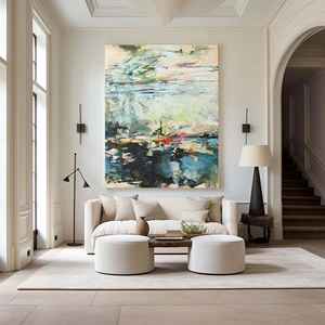 <span class=keywords><strong>Peinture</strong></span> <span class=keywords><strong>abstraite</strong></span> texturée sur toile, art mural abstrait atmosphérique, paysage abstrait en bleu et vert pour la maison et la <span class=keywords><strong>galerie</strong></span> - Product Image 5