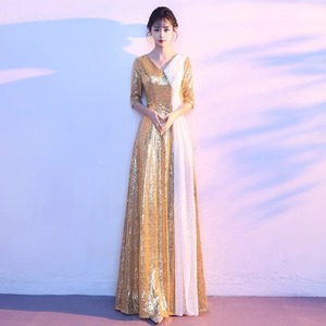 Women Long Evening Gown Stage Performance Dress Sky Blue Champagne Gold Blue Purple Adult Recitation Competition Costume - Product Image 3