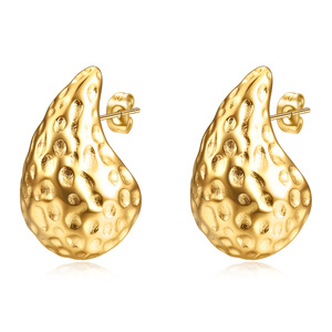 Teardrop Hammered Stainless Steel <b>Earrings</b> 33Mm For Women Party Fashion Jewelry Silver Gold Color - Product Image 5