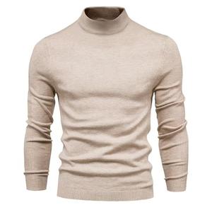Nouveau pull Slim Fit hommes avec manches longues col montant couleur unie doux cachemire sweat Anti-rides motif décoration - Product Image 2