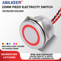 Interruptor piezoeléctrico de montaje empotrado LED de anillo de 22mm, superficie lisa, botón pulsador fácil de limpiar con cable