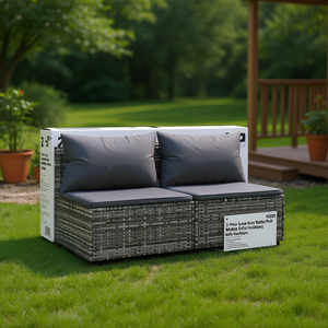 Ensemble de canapés de patio en polyrotin gris, 2 pièces, meubles de jardin d'extérieur avec coussins - Product Image 2