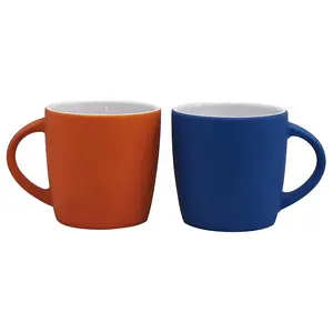 Custom color 11 oz ceramic mugs supplier food safety soft touch rubber coated color glazing