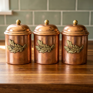 Copper Spice Jars With Lid Classic Round Design Polished Finish Storage <b>Container</b> Set Of 3 - Product Image 5