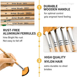 5 pinceaux à manche en bois pour artiste, acrylique, aquarelle, <span class=keywords><strong>huile</strong></span>, gouache, <span class=keywords><strong>peinture</strong></span>, débutant, usage professionnel, emballage en blister - Product Image 3