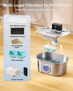 Fontaine à eau sans fil en acier inoxydable pour animaux de compagnie 5L/7L, distributeur d'eau intelligent pour chiens, fournisseur OEM, distributeur d'eau ultra-silencieux pour chats - Product Image 6