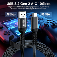Câble USB-A vers USB-C OEM ODM à vente rapide, USB 3.2 Gen2 10 Gbps 3A, charge rapide, câble tressé en nylon pour téléphone portable et ordinateur portable