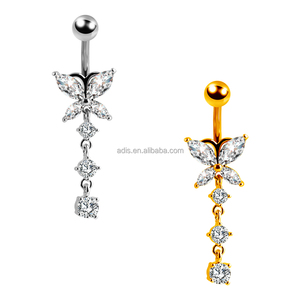 Piercing per Ombelico a Farfalla in Acciaio Inossidabile con Zircone Rotondo Incastonato, Placcato in Acciaio, 10mm - Product Image 5