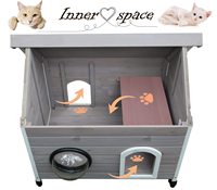 Boîtier en bois pour chat sauvage résistant aux intempéries maison pour chat sauvage extérieur résistant aux intempéries avec porte d'évacuation et fenêtres transparentes