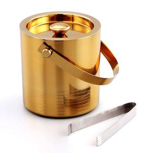 Cubo de Hielo de Acero Inoxidable de Doble Pared de Lujo con Pinzas, Acabado Dorado Champán, Pequeño, Aislado, para Fiestas - Product Image 1