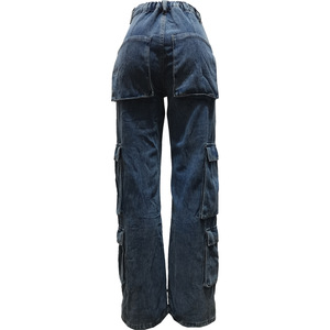 กางเกงยีนส์สีน้ำเงินทรงตรงสำหรับผู้หญิง มีกระเป๋า กางเกงยีนส์ขากว้าง แฟชั่นสำหรับผู้หญิง - Product Image 5