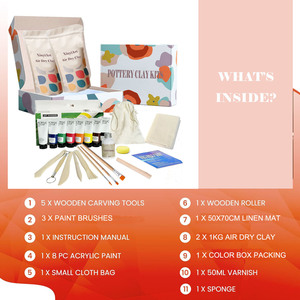 Kit de poterie XinyiArt pour usage domestique, kit de démarrage en argile auto-durcissante pour débutants avec vernis brillant, outils de peinture et manuels explicatifs - Product Image 2