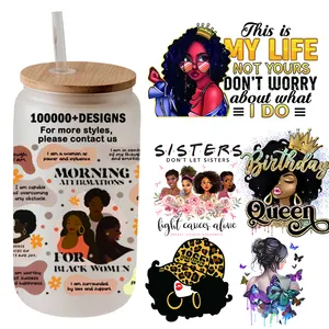 Custom Uv Dtf Cup Wrap Sticker Transfer Film Black Girl Uv Dtf Transfer Cup Wraps Sublimation Transfers For Libbey Glass Cups