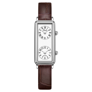 Reloj de pulsera minimalista cuadrado para mujer, doble movimiento, correa de cuero vintage, reloj de cuarzo, adecuado para el lugar de trabajo - Product Image 2