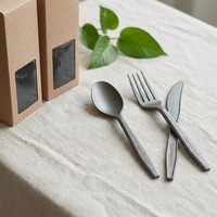 Ensemble de couverts en PLA CPLA de qualité supérieure, de qualité commerciale, avec emballage et boîte de vente au détail imprimée, biodégradable et compostable en vrac