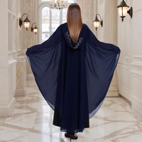 Abaya QIQI à capuche brodée de perles et de strass, manches chauve-souris, en mousseline, coupe ample, robe kaftan musulmane pour femme - En stock