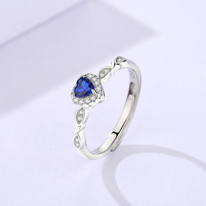2025 Gold Plated 925 <b>Sterling</b> <b>Silver</b> Classic Blue CZ Heart Shape <b>Adjustable</b> <b>Ring</b> | Women's Hypoallergenic Elegant Wholesale - Product Image 5