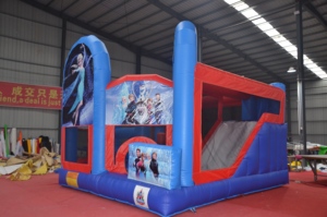Maison de rebond gonflable en forme de château coloré avec toboggan pour location de fête d'enfants ou utilisation à domicile propose des thèmes de personnages de jeu amusants - Product Image 2