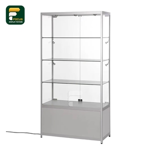 Vitrine d'affichage en verre au détail Vitrine verrouillable à base noire avec étagères en verre d'éclairage LED - Product Image 3