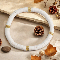 Go2boho Bracelet de perles Heishi d'automne, Bracelet extensible empilable en argile polymère avec entretoises dorées, Orange Beige Blanc