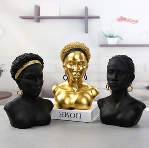 Escultura de busto femenina personalizada, escultura de resina africana para busto, color dorado y negro, venta al por mayor - Product Image 4