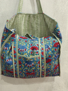 Block Print <b>Quilted</b> <b>Tote</b> <b>Bag</b> Indian Cotton Beach <b>Bag</b> Reusable Large Shoulder Shopper Handmade Eco Friendly Fabric Carryall - Product Image 3