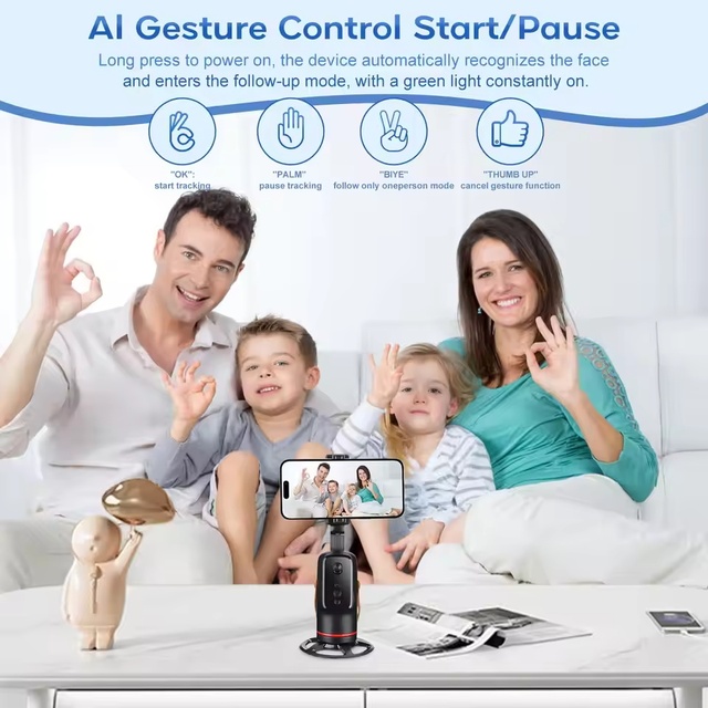 Auto Face Tracking AI Smart Gimbal Tripod 360° Rotating Gesture Control Gimbal Stabilizer Remote Universal
