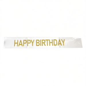 Écharpe d'anniversaire blanche avec lettres dorées, décorations élégantes pour fête, sac de 12 pièces - Product Image 2