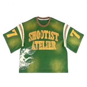 เสื้อยืดสตรีทแวร์ดีไซน์ใหม่ปี 2024 ทรงบ็อกซี่โอเวอร์ไซส์ แขนสั้นฟอกสี ทรงหลวมไหล่ตก เสื้อครอปสำหรับผู้ชาย - Product Image 1