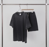Ensemble décontracté vintage rétro pour homme, t-shirt et short en coton lavé épais