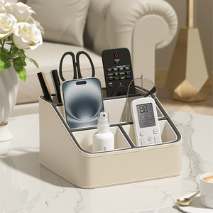 Office Organizer Desktop Storage <b>Box</b> With Partitions Milk <b>Tea</b> Color Large Capacity For Remote Control Pen Holder Stationery - Product Image 1